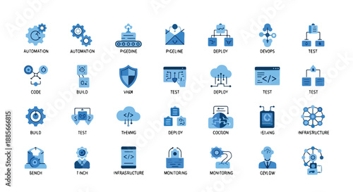 Set of 30 Blue DevOps Software Development Process Icons Vector