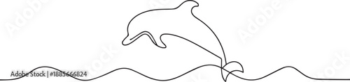Dolphin one continuous line art, Vector illustration, One line art, Line art graphic style