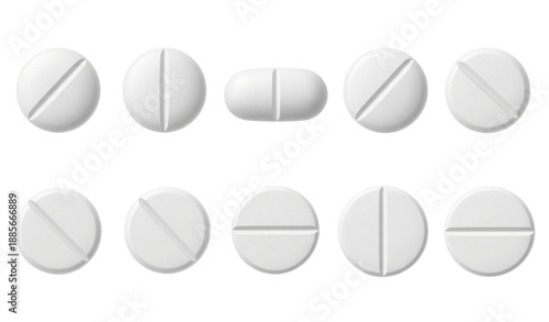 Realistic white medicine pills and tablets vector illustration isolated