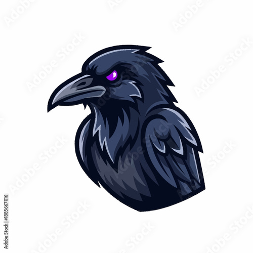 Black Raven with Purple Eyes Illustration.