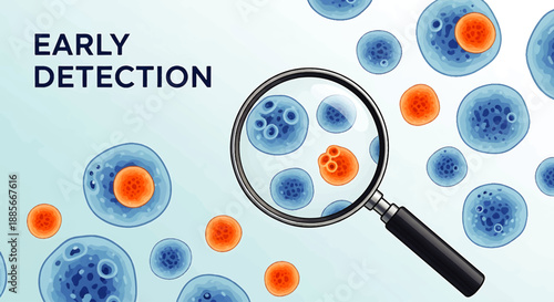 Magnifying Glass Focuses on Cells Against Gradient Background