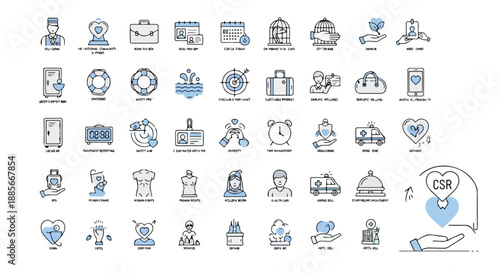 Set of 48 Corporate Social Responsibility Line Icons Vector