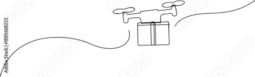 Drone one continuous line art, Vector illustration, One line art, Line art graphic style