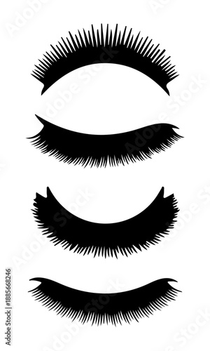 Eyelashes silhouette vector, Set of women eyelash collection vector art, eyelash isolated on white background