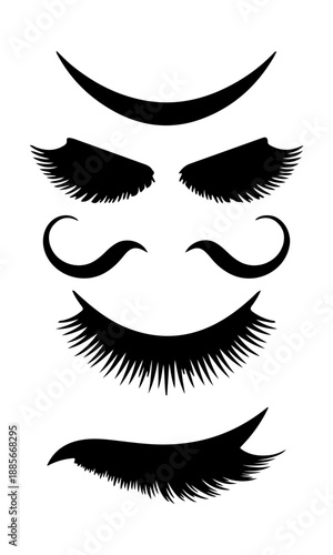 Eyelashes silhouette vector, Set of women eyelash collection vector art, eyelash isolated on white background