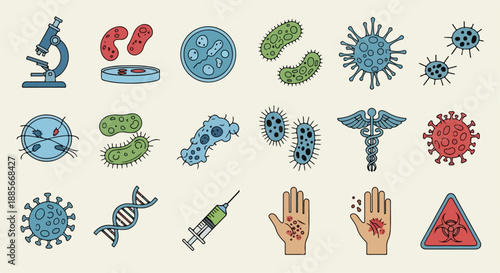 Set of 20 Microbiology and Disease Vector Icons