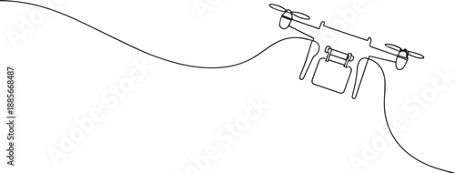 Drone one continuous line art, Vector illustration, One line art, Line art graphic style