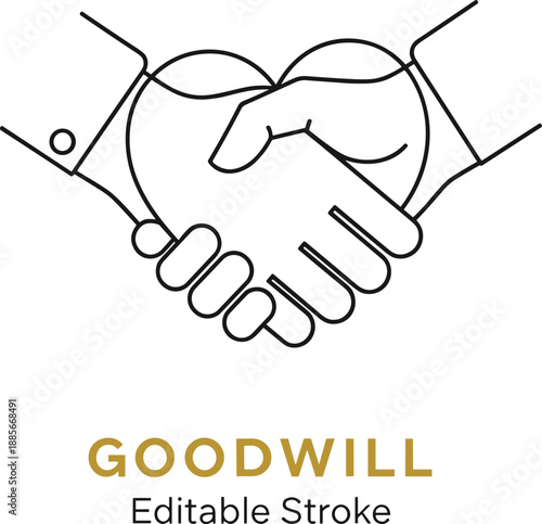 Handshake Line Art Icon Forming a Heart Shape Representing Goodwill Business Partnership Charity Collaboration Trust Agreement and Ethical Cooperation Symbol on White Background