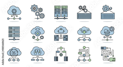 Set of 15 Cloud Computing and Data Server Vector Icons
