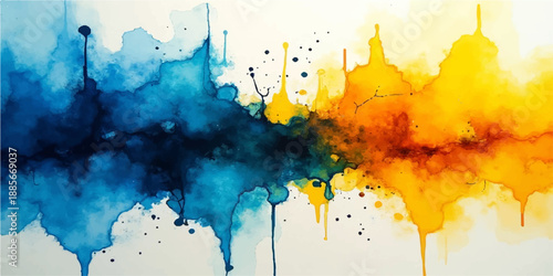 An abstract colorful watercolor background featuring artistic ink splashes and grunge paint textures with vibrant blue splatters and brush strokes on paper illustration vector