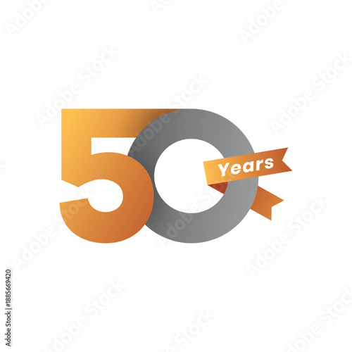 Golden 50th Anniversary Vector Illustration with Ribbon Banner, Modern and Elegant Design for Company Event, Celebration, and Birthday Party Invitation