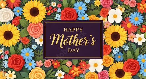 Happy mother's day floral wishes greeting card with colorful flowers