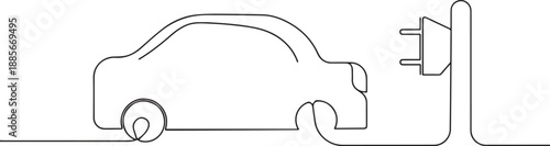 Car charging station one continuous line art, Vector illustration, One line art, Line art graphic style