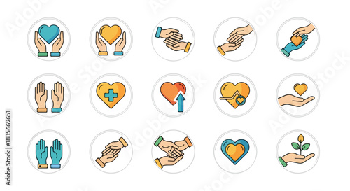 Set of 15 Charity and Donation Vector Icons