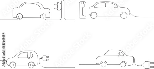 A Set of Car charging station one continuous line art, Vector illustration, One line art, Line art graphic style