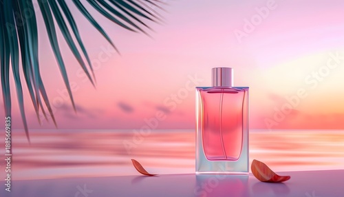 Wallpaper Mural Luxury Perfume Bottle on Tropical Sunset Background with Palm Leaves Torontodigital.ca