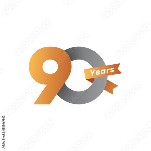 90th Anniversary Vector Illustration with Golden Number and Ribbon, Perfect for Company Events and Celebration Milestone, Isolated on White Background