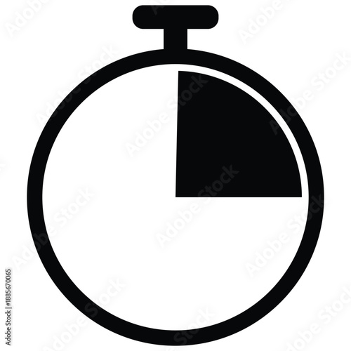 Simple black stopwatch icon representing a quarter of a minute elapsed on a clean white background