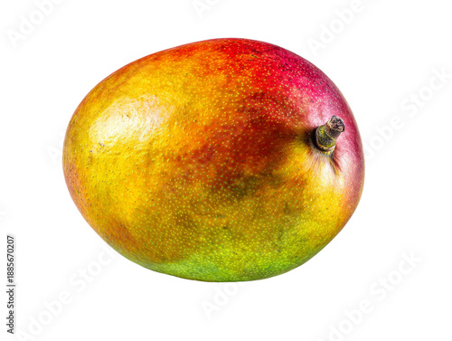 Vibrant and colorful ripe mango fruit displayed. The mango has a smooth skin with red, orange and yellow hues Isolated Transparent Background, PNG