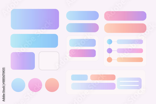 Modern colorful gradient ui elements set with rounded shapes cards buttons and interface components for app design dashboard saas web ui ux and creative design system