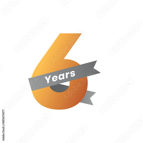 Anniversary Vector Illustration: Golden Number 6 with Ribbon for Celebrating a Company Event, Ceremony, or Birthday with a Modern and Minimalist Design Style