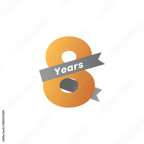 Celebrating Eight Years: Golden Number 8 Vector Illustration with Ribbon Banner for Anniversary, Birthday, Company Event, and Ceremony Celebrations