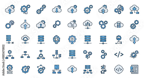 Set of 50 Cloud Computing and Data Server Vector Icons