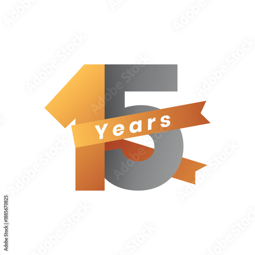 15th Anniversary Vector Illustration, Fifteenth Year Celebration with Ribbon, Isolated Design for Company Event, Ceremony, or Corporate Milestone, Minimalist Style