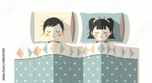 Sweet dreams cartoon children sleeping peacefully in separate beds nighttime rest