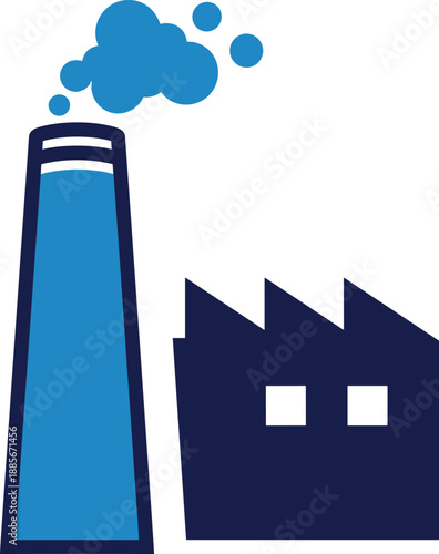 Industrial Factory Building with Smoking Chimney Vector Illustration for Manufacturing Production Plant Energy Generation Environmental Impact and Heavy Industry Power
