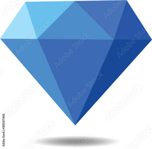 A vibrant blue faceted diamond graphic with a subtle shadow on a white background, representing luxury and value.