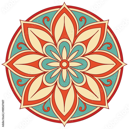 Mandala Vector Illustration with Bohemian Floral Pattern