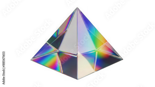 Prismatic Glass Pyramid With Rainbow Light Reflections On Black
