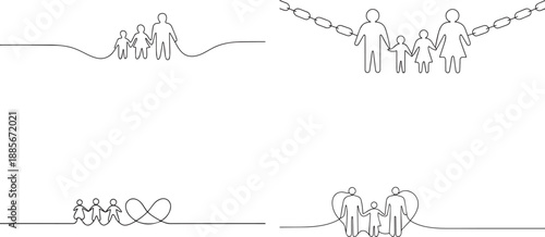 A Set of Happy family one continuous line art, Vector illustration, One line art, Line art graphic style