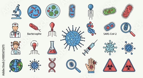 Set of 30 Medical and Virus Outline Vector Icons