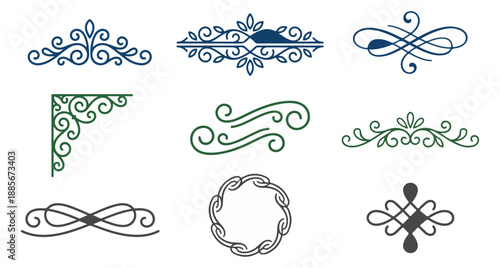 Decorative ornamental elements set vector design on black background