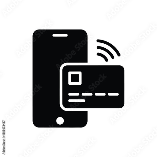 Vector illustration icon a black icon of a smartphone with a credit card and wireless signal