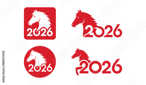 2026 Year of the Horse Logo Designs Red Background zodiac chinese zodiac