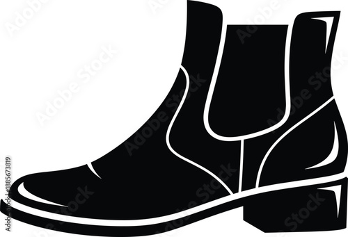 Classic Leather Chelsea Boot Black Silhouette Vector Illustration for Men and Women Casual Fashion Footwear Design Icon