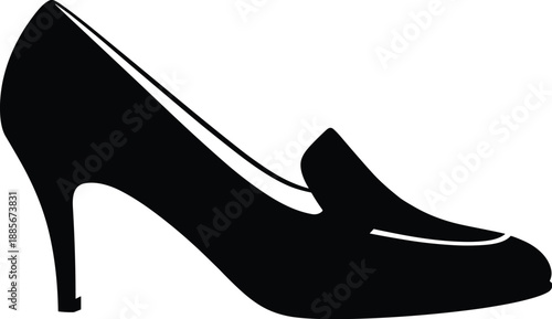 Elegant Black Silhouette of a High Heel Pump Loafer Shoe Isolated on White Background for Fashion Design and Footwear Icons
