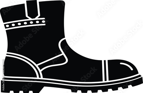 Heavy Duty Motorcycle Combat Boot Black Silhouette Vector Illustration for Biker Fashion and Industrial Safety Footwear Design