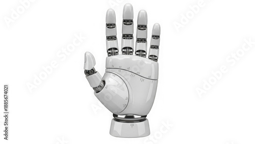 White Robotic Hand With Open Palm On Black Background