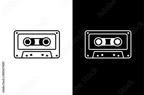 Cassette tape iconic black and white line art
