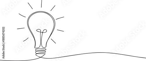 Light bulb one continuous line art, Vector illustration, One line art, Line art graphic style