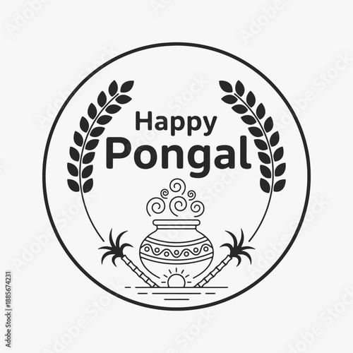 The flat design Happy Pongal Typography Holiday, Harvest Festival of Tamil Nadu, South India.