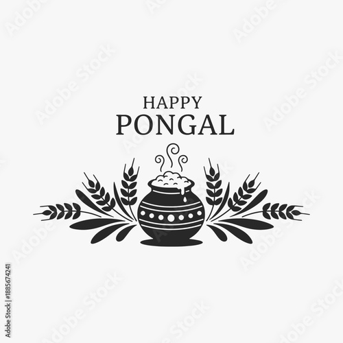 The flat design Happy Pongal Typography Holiday, Harvest Festival of Tamil Nadu, South India.