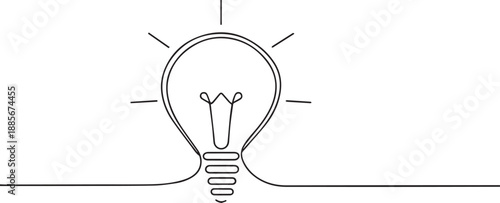 Light bulb one continuous line art, Vector illustration, One line art, Line art graphic style