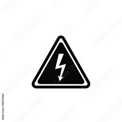 Vector illustration icon black and white warning sign with lightning bolt on triangle symbol indicating electrical hazard