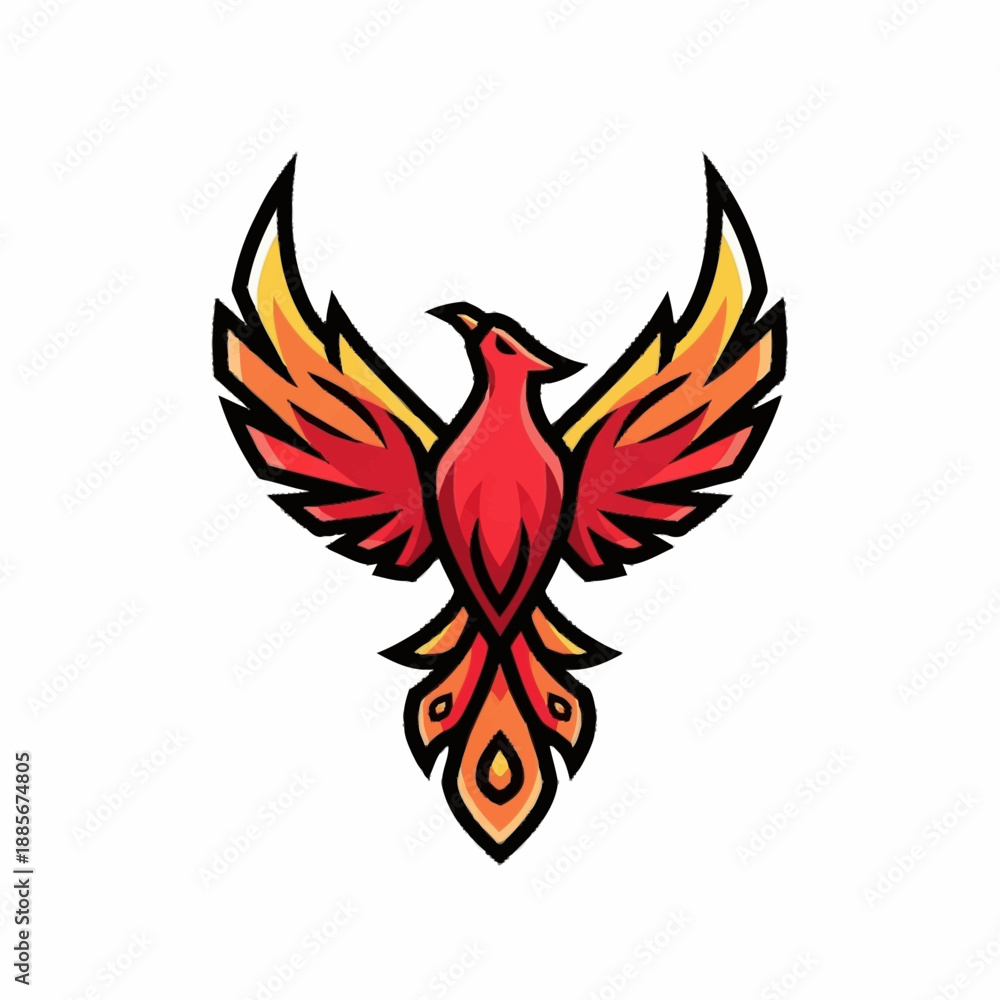 Obraz premium Vibrant Phoenix Bird Logo with Fiery Wings and Tail.