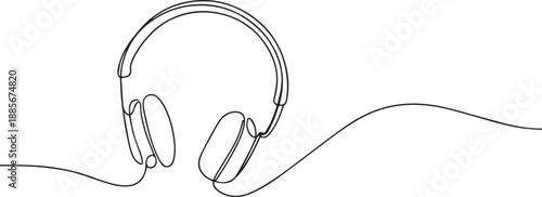 Headphone one continuous line art, Vector illustration, One line art, Line art graphic style